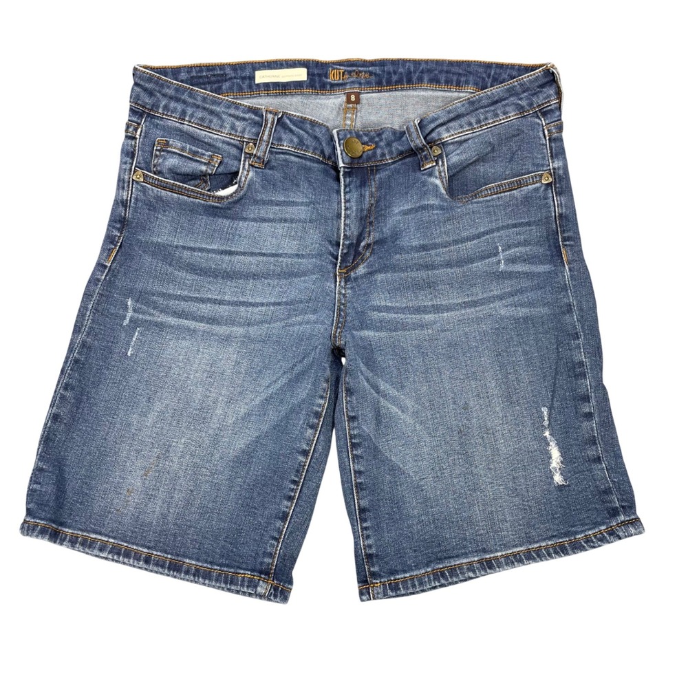 Kut from the Kloth Blue Catherine Distressed Boyfriend Denim Shorts Womens 8